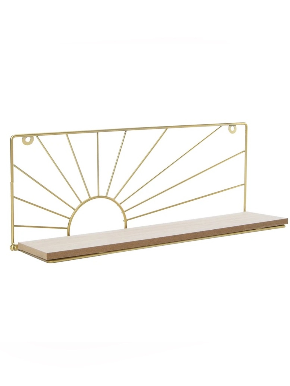 Wood & Metal Sun Ray Wall Shelf – Gold & Natural Wood. New in Box